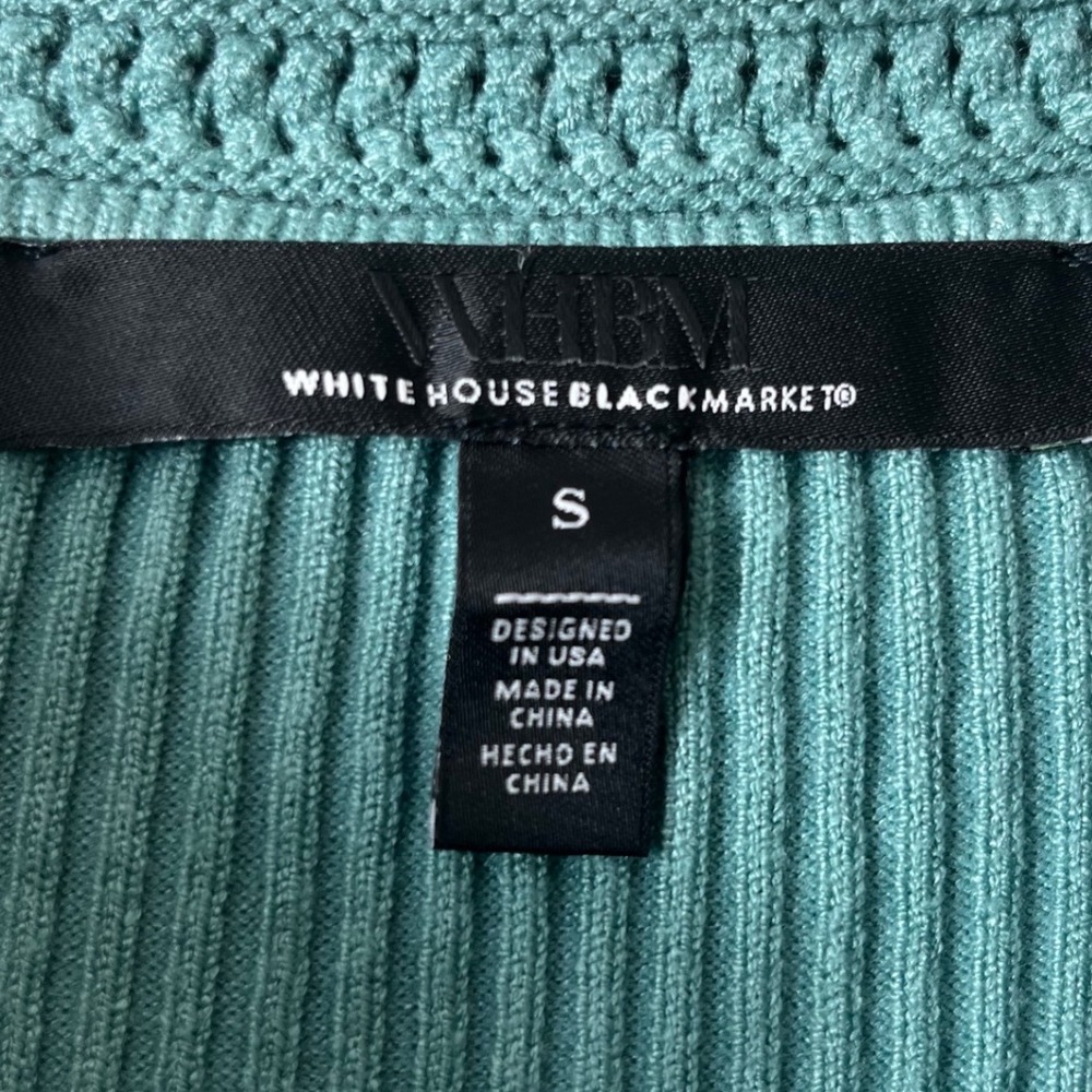 White House Black Market Teal Ribbed Knit Polo Top Size S Preppy Chic Workwear - Picture 4 of 10